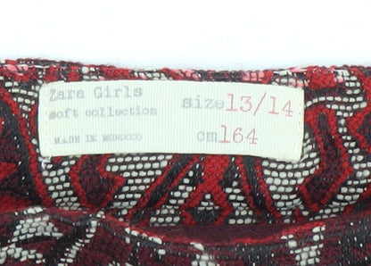 Zara Girls Red Geometric Skort A-Line Size 13-14 Years Polyester