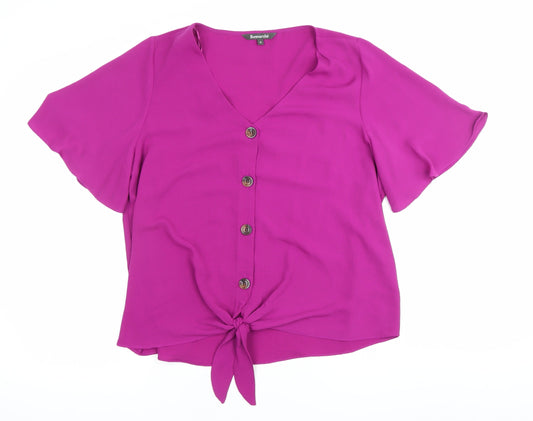 Bonmarché Women’s Purple Blouse Size 18 V-Neck Button Tie Waist