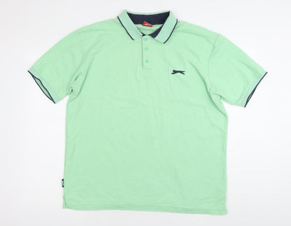 Slazenger Men's Green XL Polo Shirt Short Sleeve Cotton Casual
