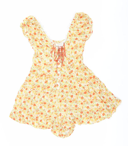 Urban Outfitters Women’s Multicoloured Floral Playsuit XS Puff Sleeve
