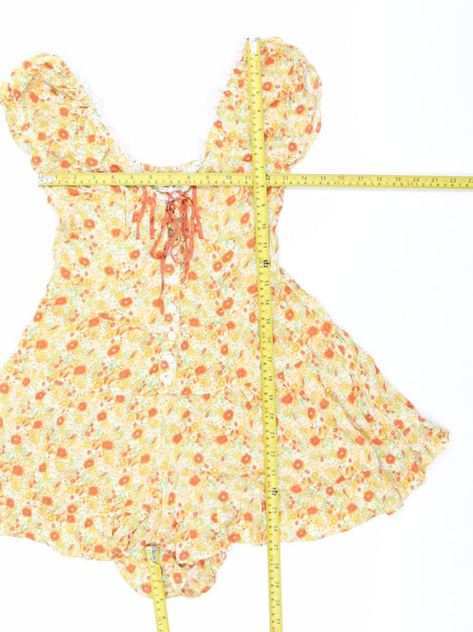 Urban Outfitters Women’s Multicoloured Floral Playsuit XS Puff Sleeve