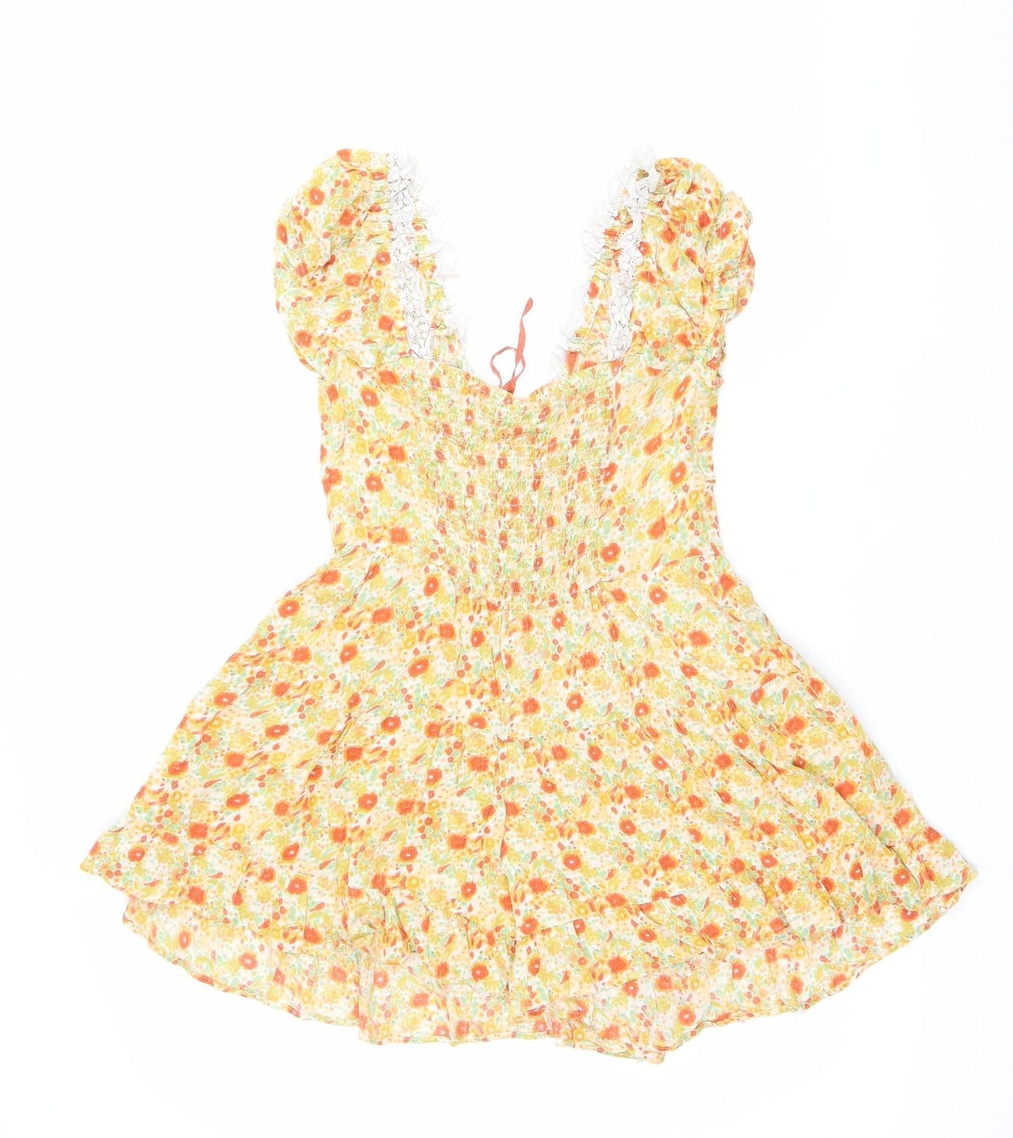 Urban Outfitters Women’s Multicoloured Floral Playsuit XS Puff Sleeve