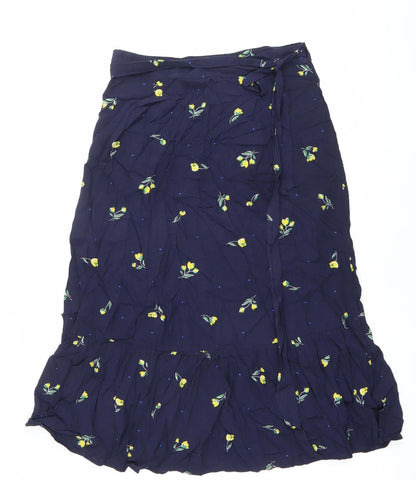 Gap Womens Blue Floral Viscose A-Line Wrap Skirt M Knee Length Lightweight
