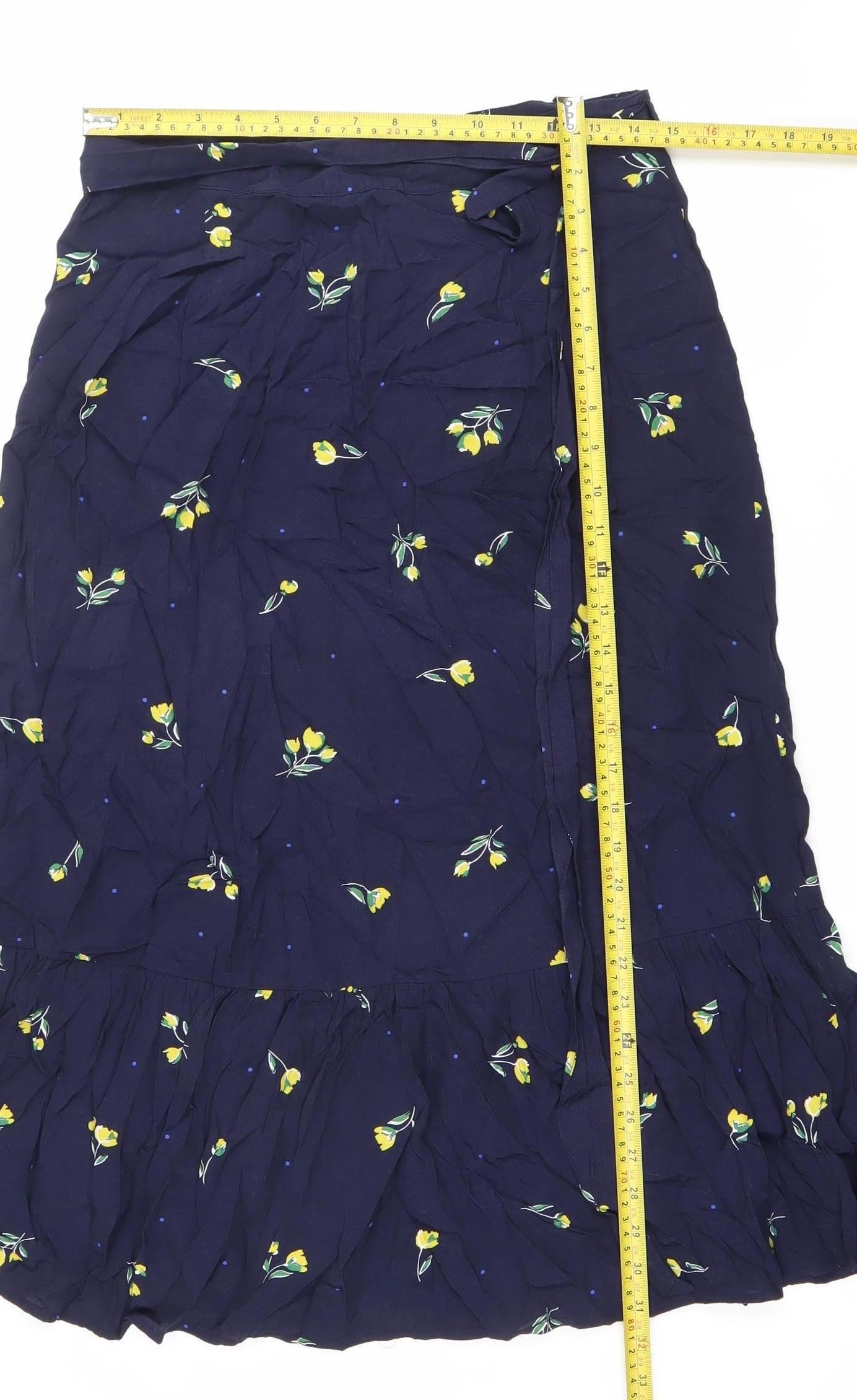 Gap Womens Blue Floral Viscose A-Line Wrap Skirt M Knee Length Lightweight