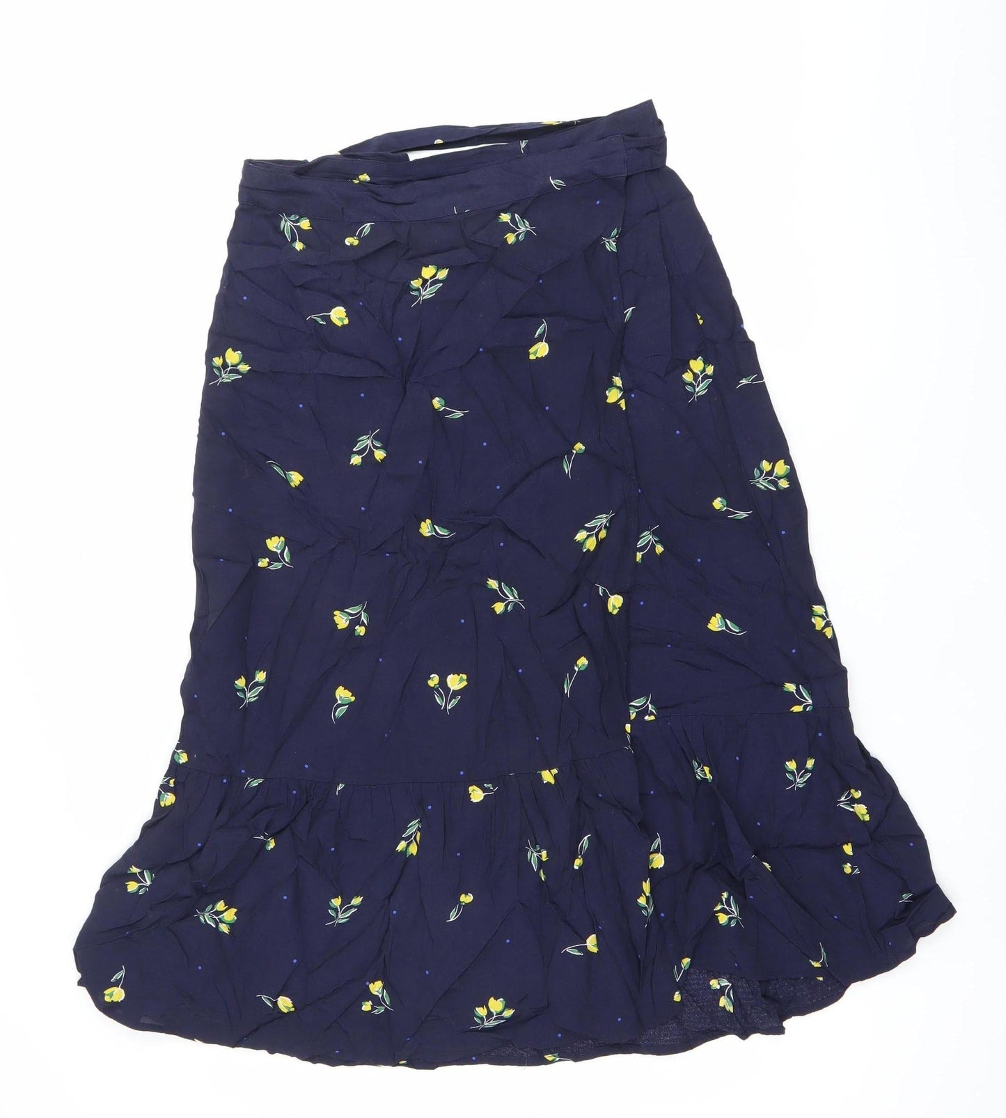 Gap Womens Blue Floral Viscose A-Line Wrap Skirt M Knee Length Lightweight