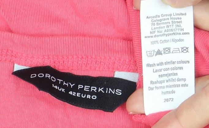 Womens UK Size 14 Dorothy Perkins Pink Basic T-Shirt