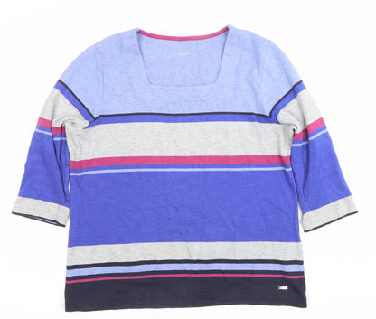 East Women’s Blue Striped Square Neck 3/4 Sleeve T-Shirt Size 14