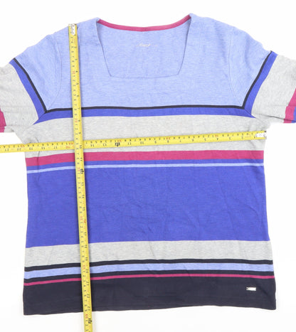 East Women’s Blue Striped Square Neck 3/4 Sleeve T-Shirt Size 14
