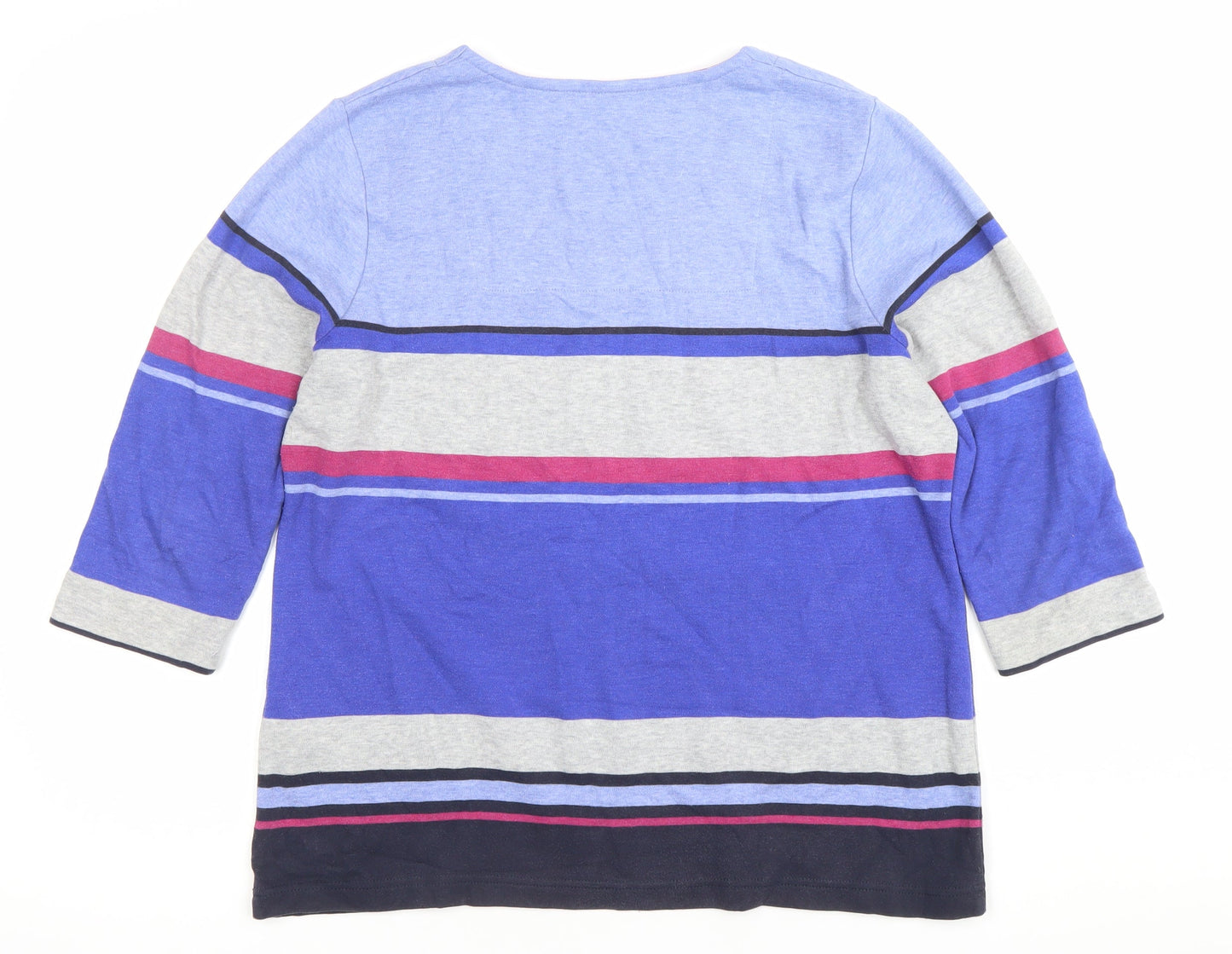 East Women’s Blue Striped Square Neck 3/4 Sleeve T-Shirt Size 14