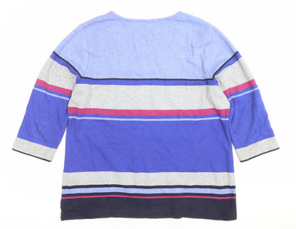 East Women’s Blue Striped Square Neck 3/4 Sleeve T-Shirt Size 14