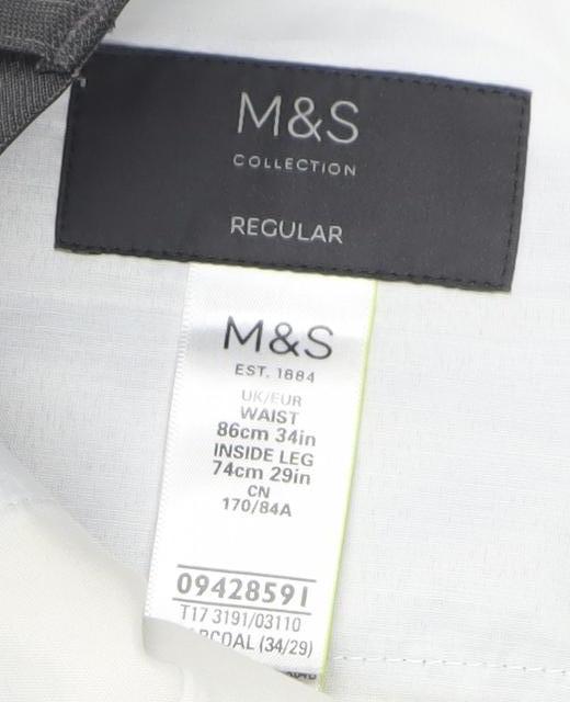 Marks and Spencer Men’s Grey Regular Fit Dress Trousers 31W 29L