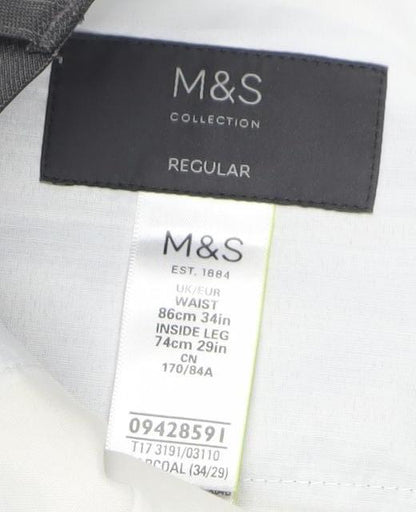 Marks and Spencer Men’s Grey Regular Fit Dress Trousers 31W 29L