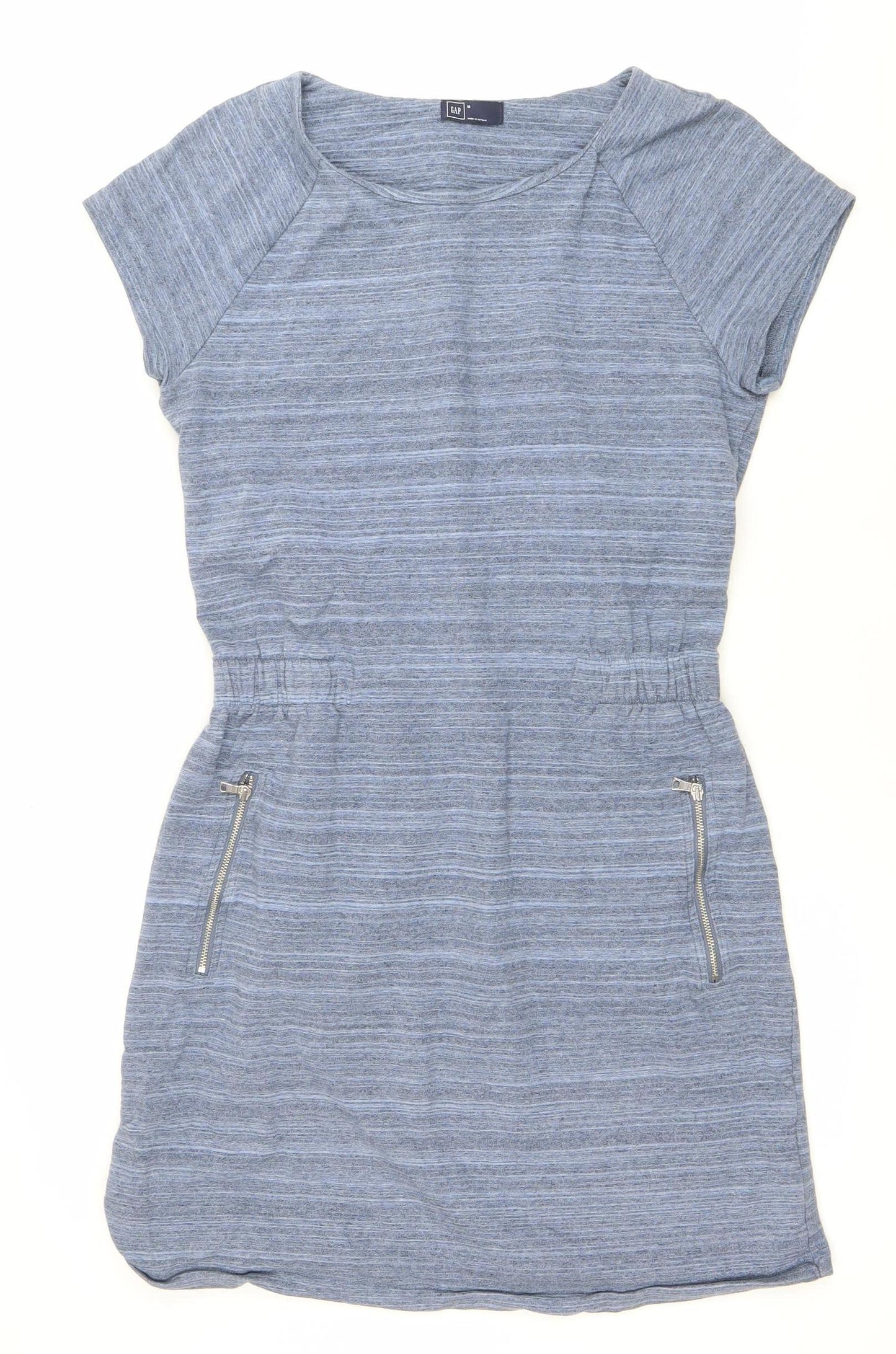 GAP Women’s Blue Striped Shift Dress M Cotton Blend Zip Casual
