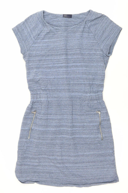 GAP Women’s Blue Striped Shift Dress M Cotton Blend Zip Casual