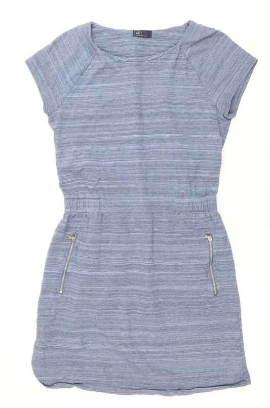 GAP Women’s Blue Striped Shift Dress M Cotton Blend Zip Casual