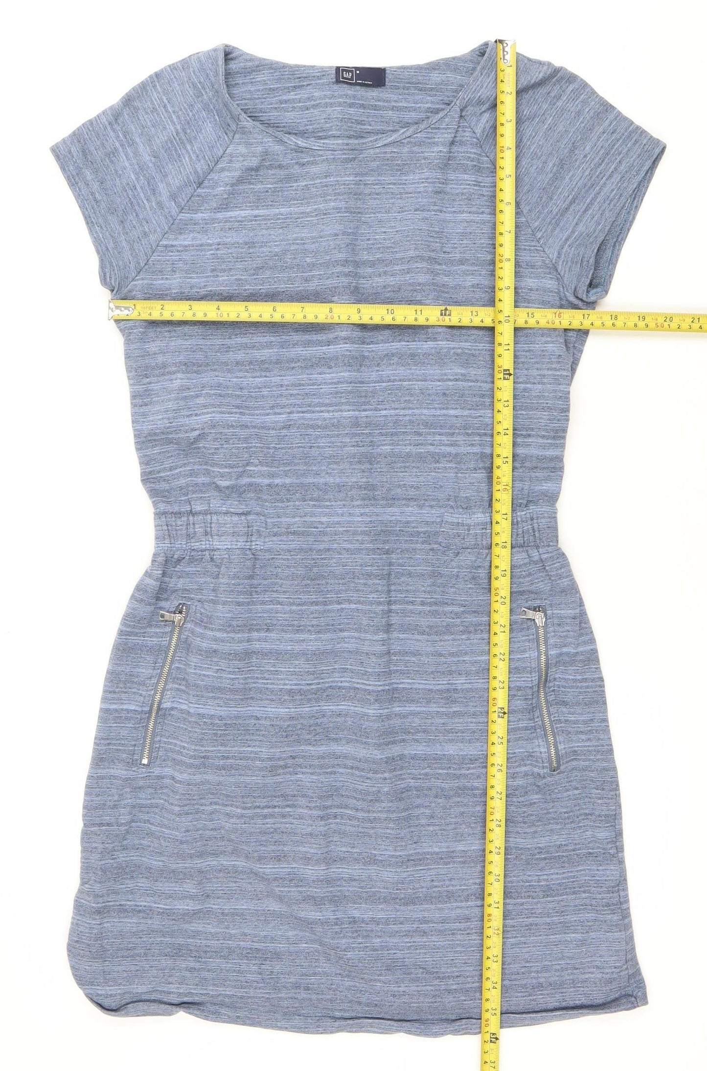 GAP Women’s Blue Striped Shift Dress M Cotton Blend Zip Casual
