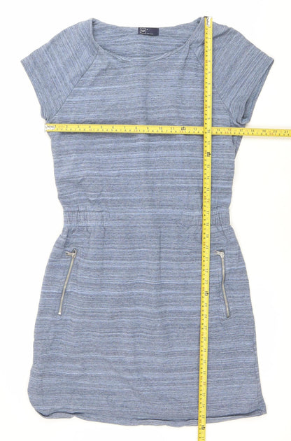GAP Women’s Blue Striped Shift Dress M Cotton Blend Zip Casual