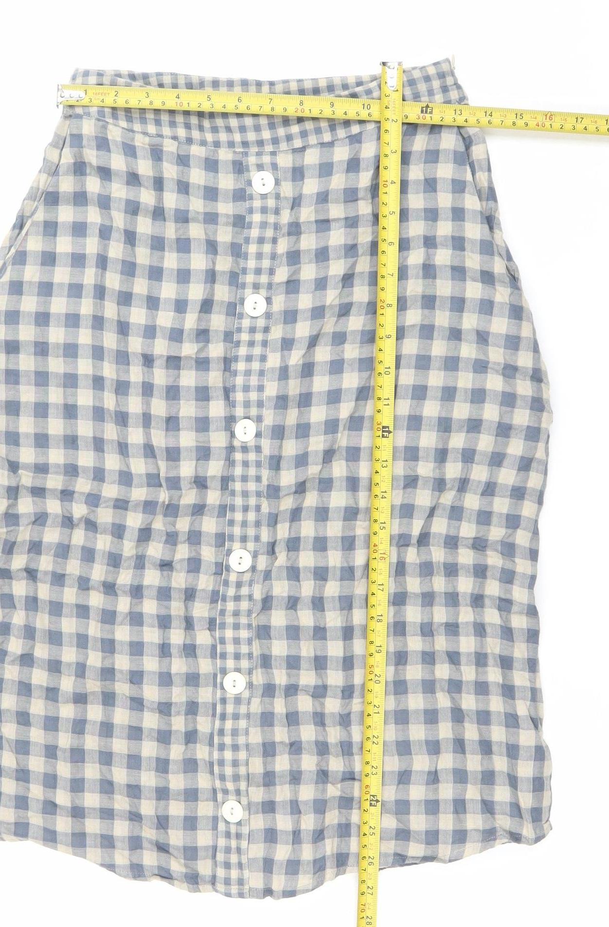 Native Youth Women’s Blue Check Cotton XS Knee Length Button Skirt