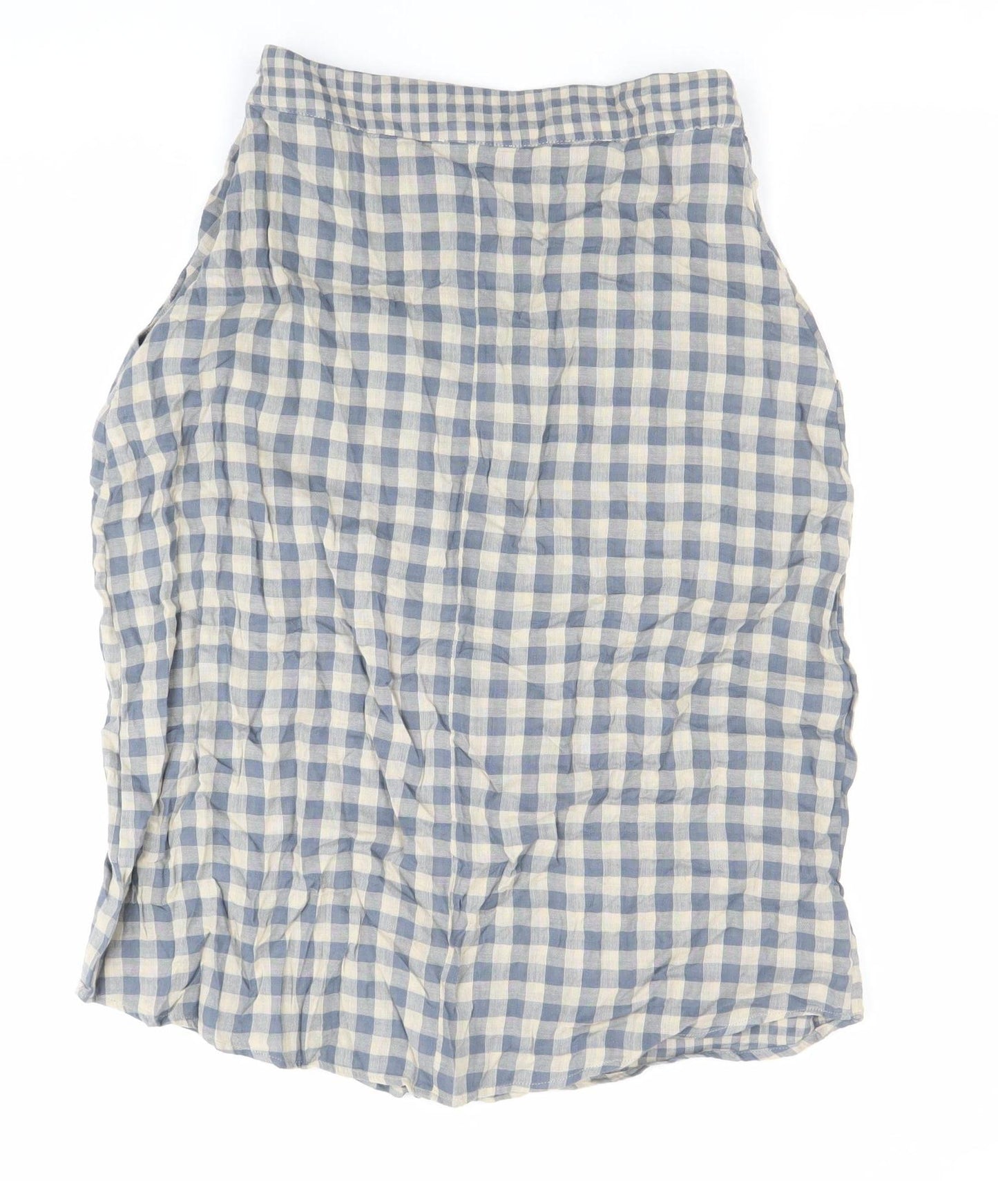 Native Youth Women’s Blue Check Cotton XS Knee Length Button Skirt