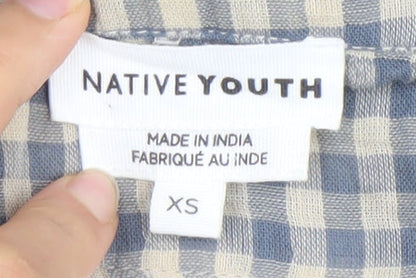 Native Youth Women’s Blue Check Cotton XS Knee Length Button Skirt