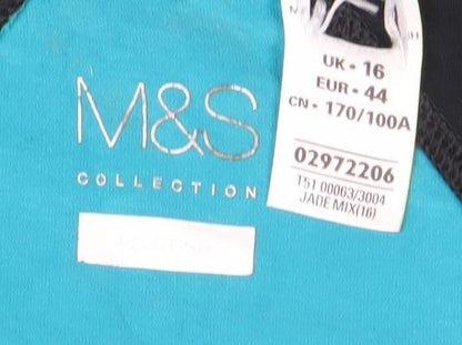 Marks and Spencer Womens Blue Black Size 16 T-Shirt Top Lightweight