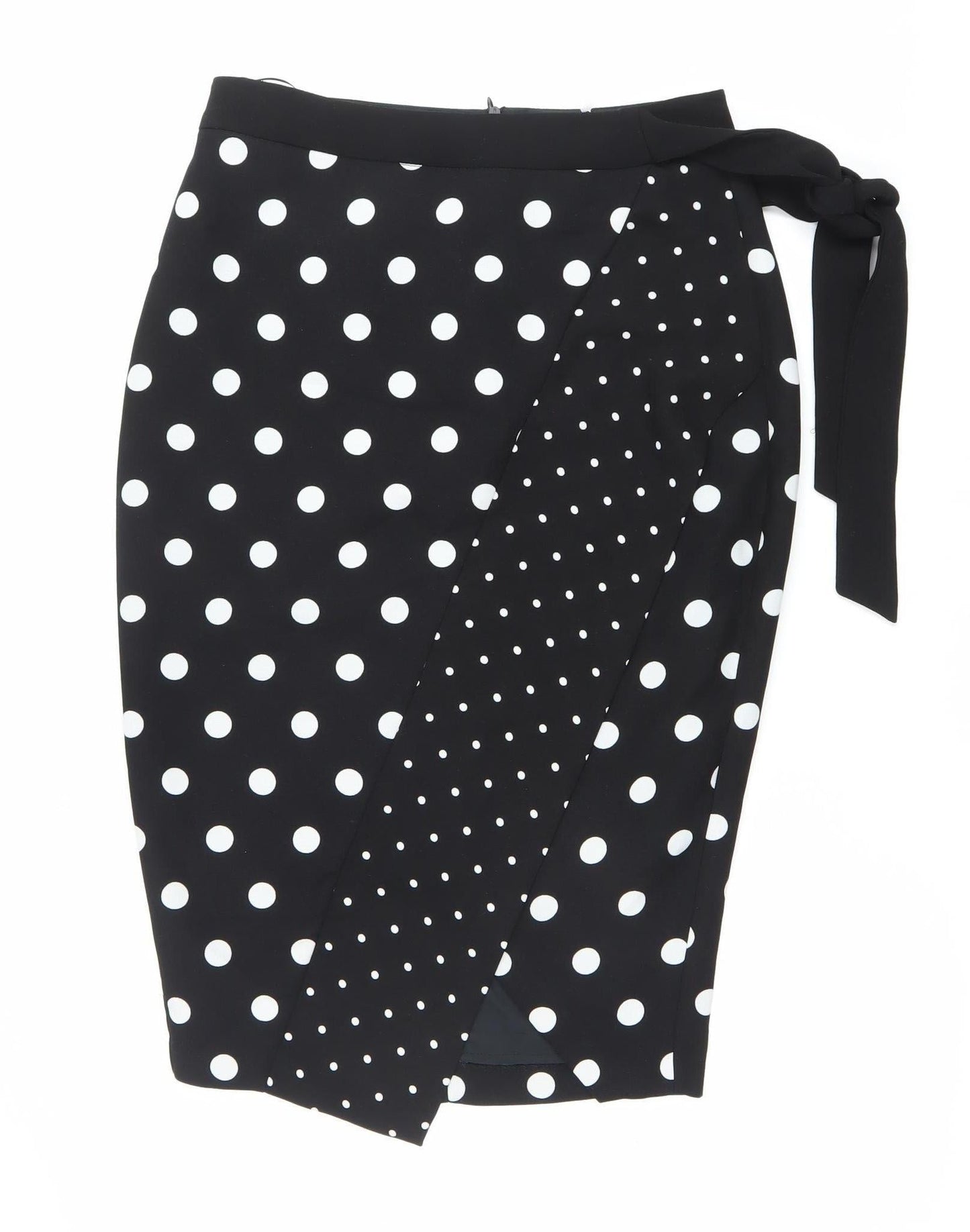 Oasis Women’s Black Polka Dot Wrap Skirt Size 6 Knee Length Retro