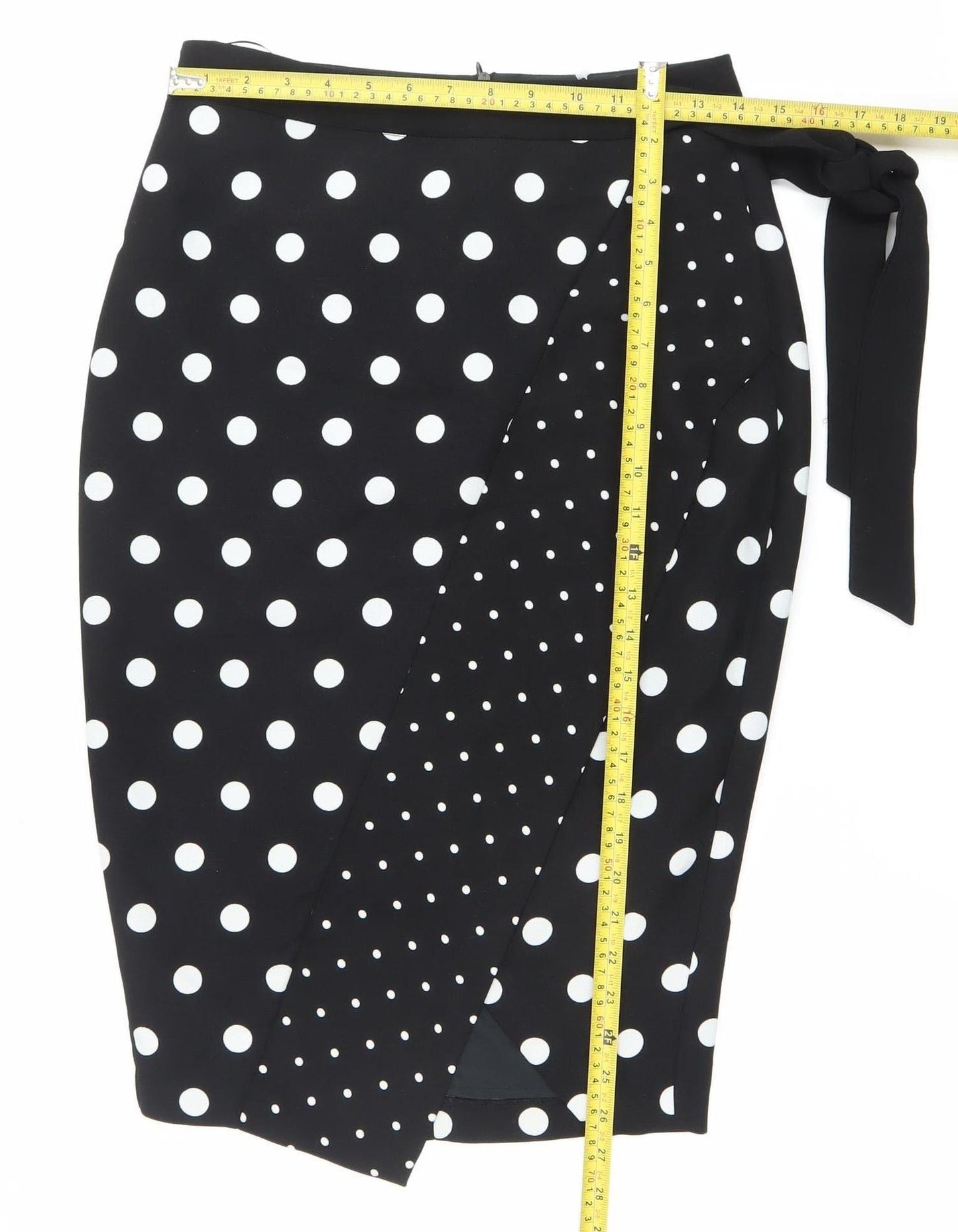 Oasis Women’s Black Polka Dot Wrap Skirt Size 6 Knee Length Retro