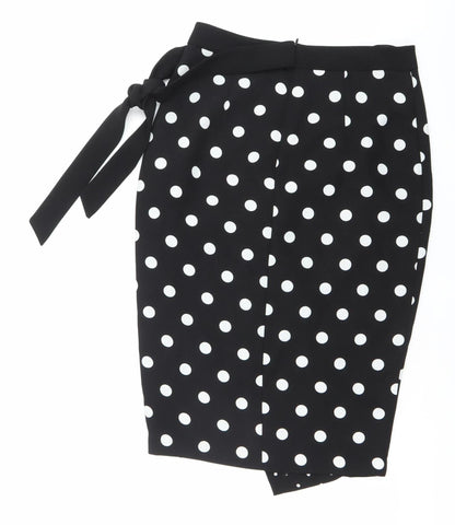 Oasis Women’s Black Polka Dot Wrap Skirt Size 6 Knee Length Retro