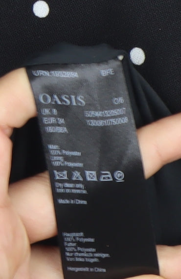 Oasis Women’s Black Polka Dot Wrap Skirt Size 6 Knee Length Retro