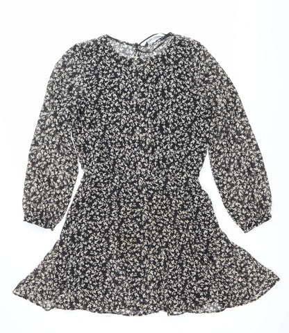 Zara Women Black Floral Asymmetric Wrap Dress Size 12