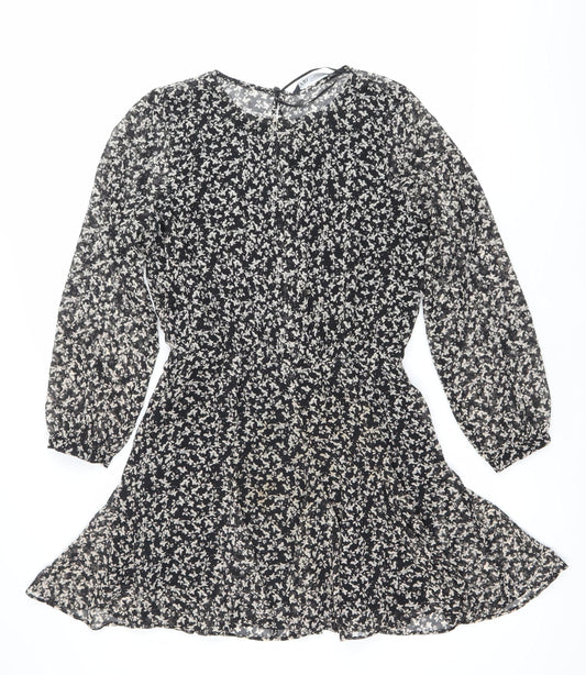 Zara Women Black Floral Asymmetric Wrap Dress Size 12