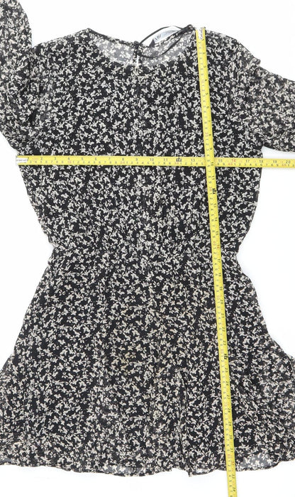 Zara Women Black Floral Asymmetric Wrap Dress Size 12