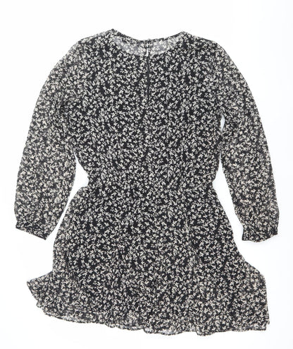 Zara Women Black Floral Asymmetric Wrap Dress Size 12