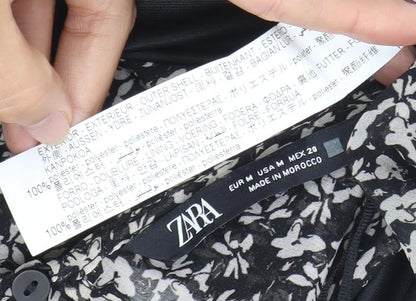 Zara Women Black Floral Asymmetric Wrap Dress Size 12