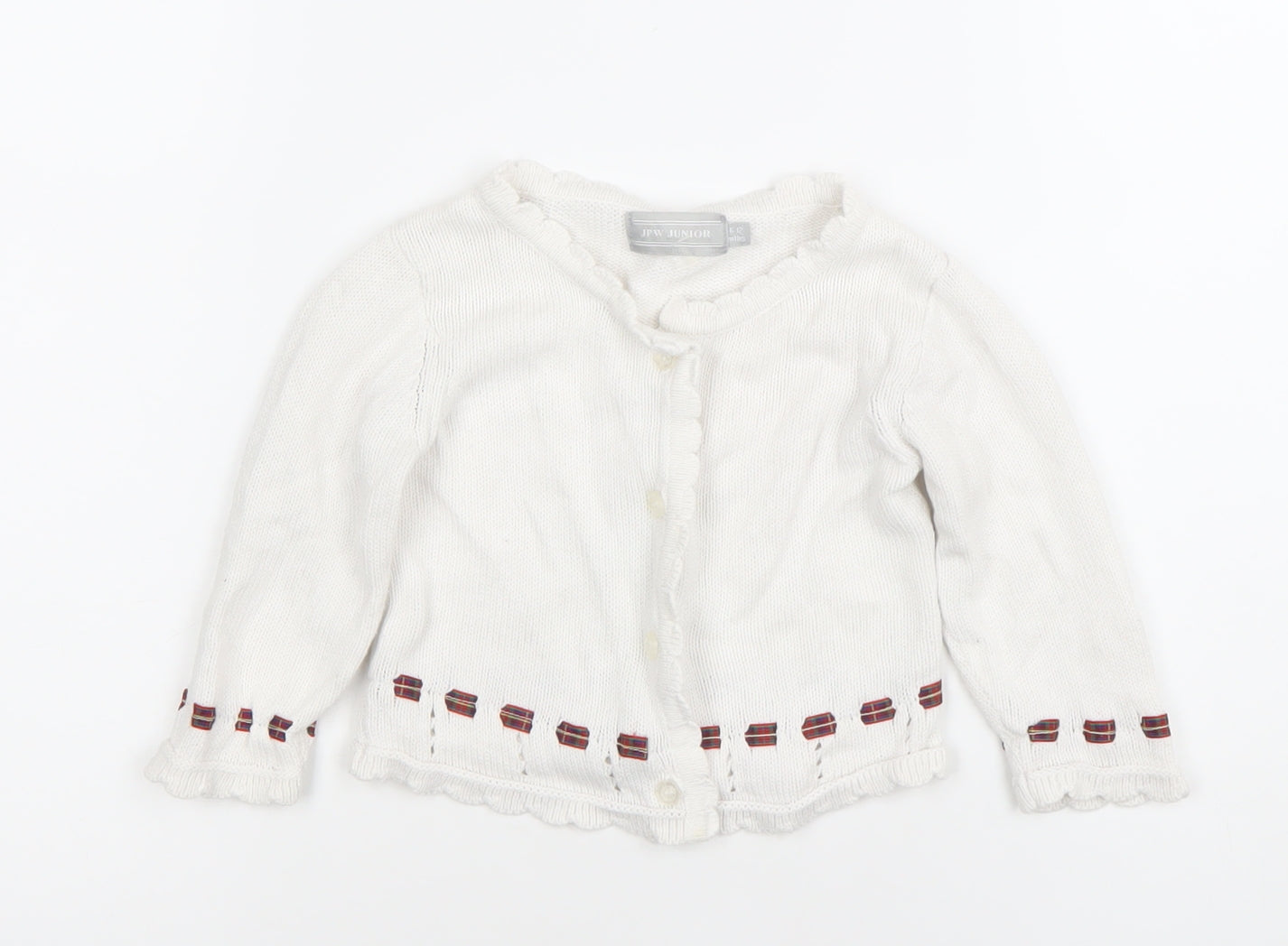 JPW Junior Girls White Knit Cardigan 6-12 Months Button Up Cotton