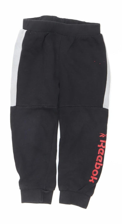 Reebok Boys Black Jogger Sweatpants 4-5 Years Cotton Blend Activewear