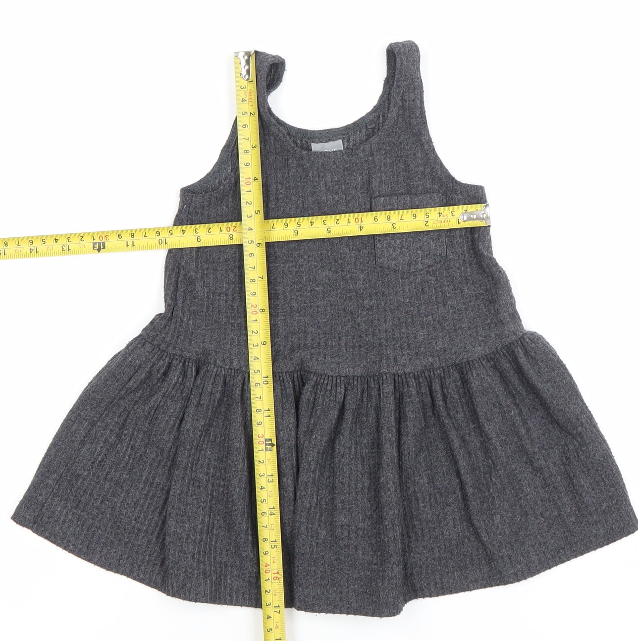 Next Girls Grey Pinafore Knit Dress 9-12 Months Sleeveless Scoop Neck
