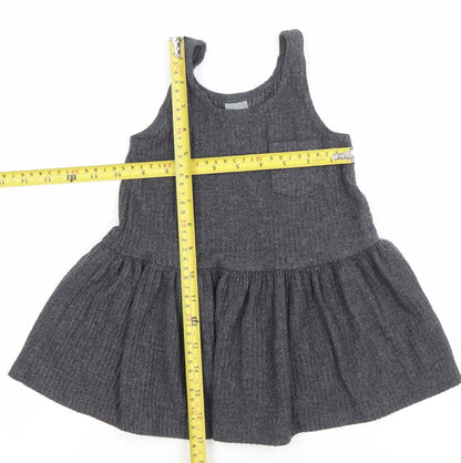 Next Girls Grey Pinafore Knit Dress 9-12 Months Sleeveless Scoop Neck
