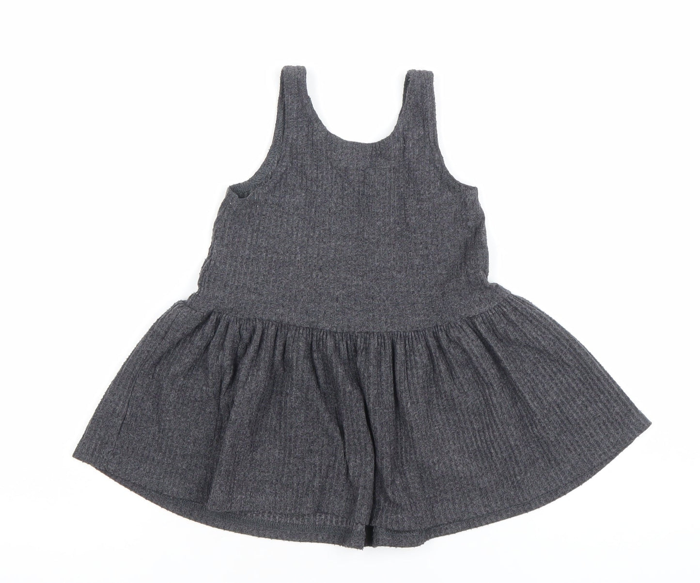 Next Girls Grey Pinafore Knit Dress 9-12 Months Sleeveless Scoop Neck