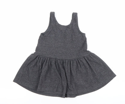 Next Girls Grey Pinafore Knit Dress 9-12 Months Sleeveless Scoop Neck