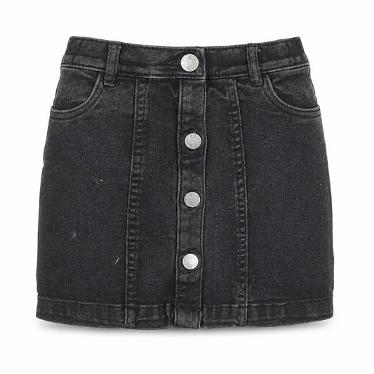 F&F Girls Black Denim Button Front Skirt 6 Years Straight Style