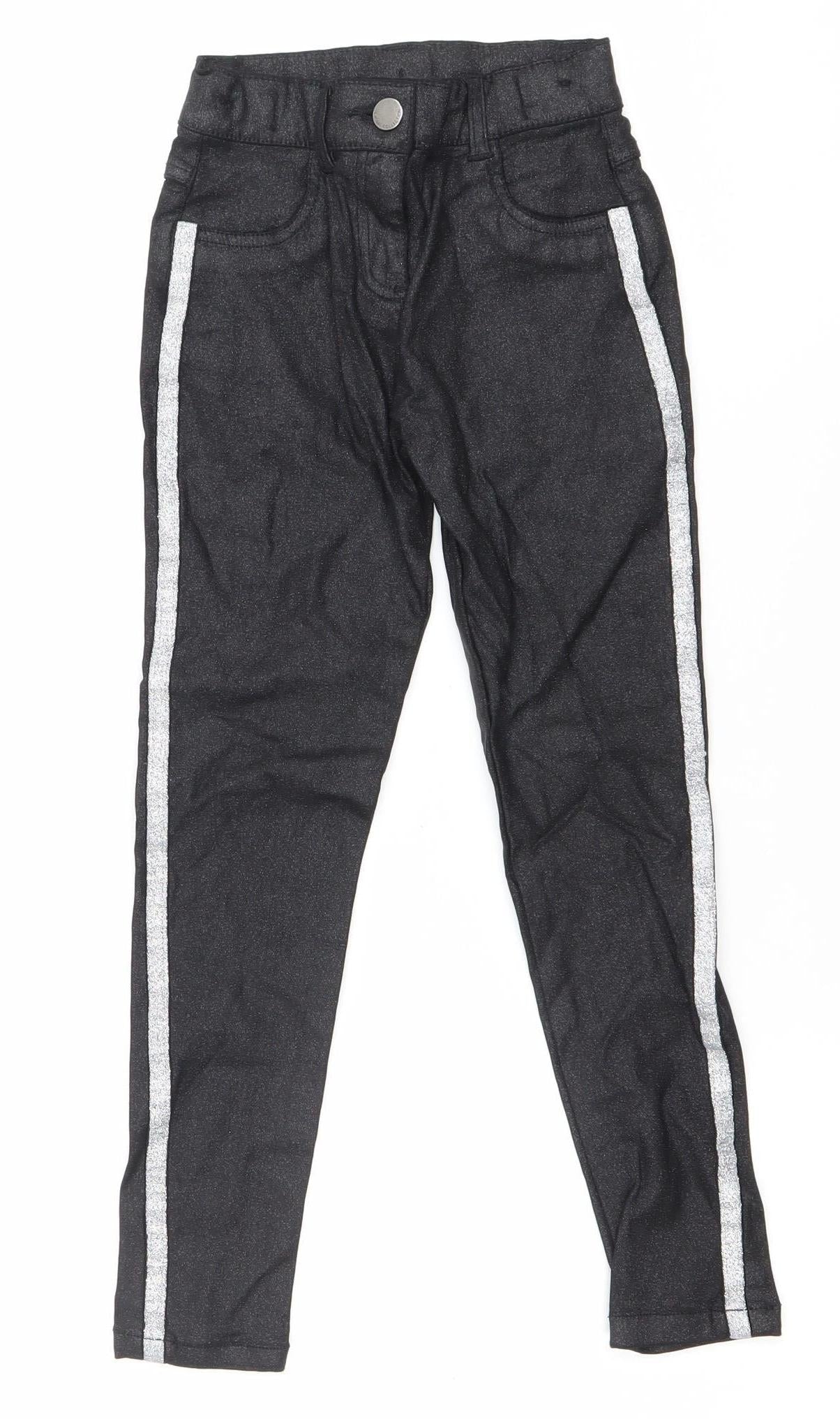 F&F Girls Black Skinny Jeans 4 Years Side Stripe Stretch Denim