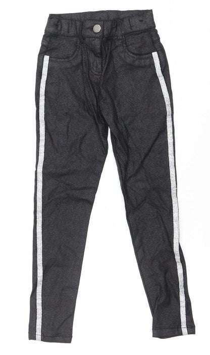 F&F Girls Black Skinny Jeans 4 Years Side Stripe Stretch Denim