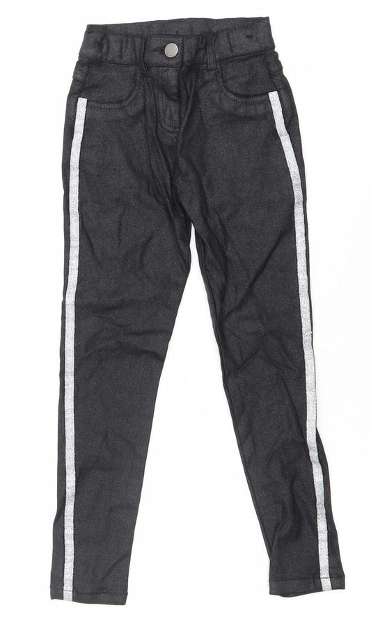 F&F Girls Black Skinny Jeans 4 Years Side Stripe Stretch Denim