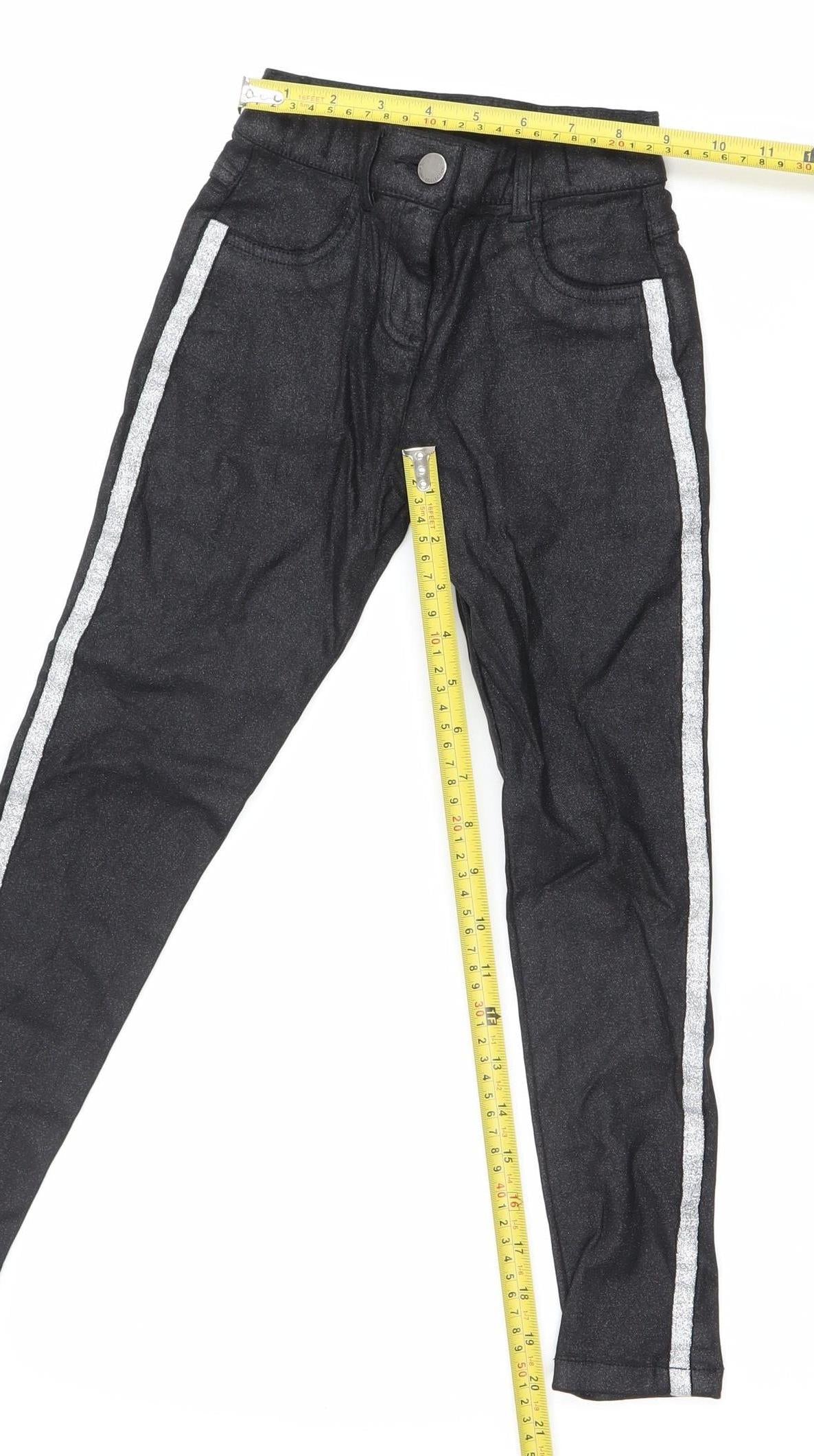 F&F Girls Black Skinny Jeans 4 Years Side Stripe Stretch Denim