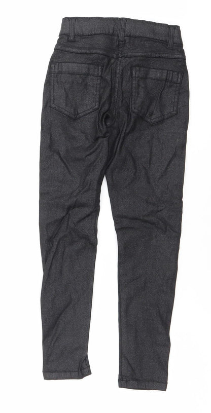F&F Girls Black Skinny Jeans 4 Years Side Stripe Stretch Denim