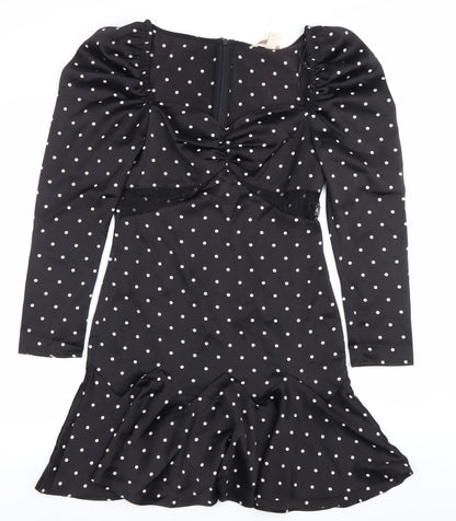 H&M Women’s Black Polka Dot Bodycon Dress Size 8 Long Sleeve