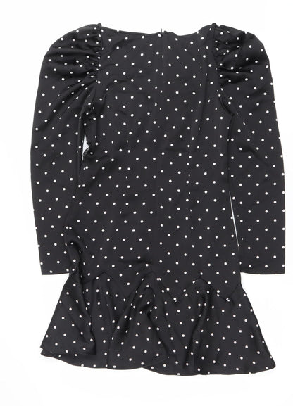 H&M Women’s Black Polka Dot Bodycon Dress Size 8 Long Sleeve