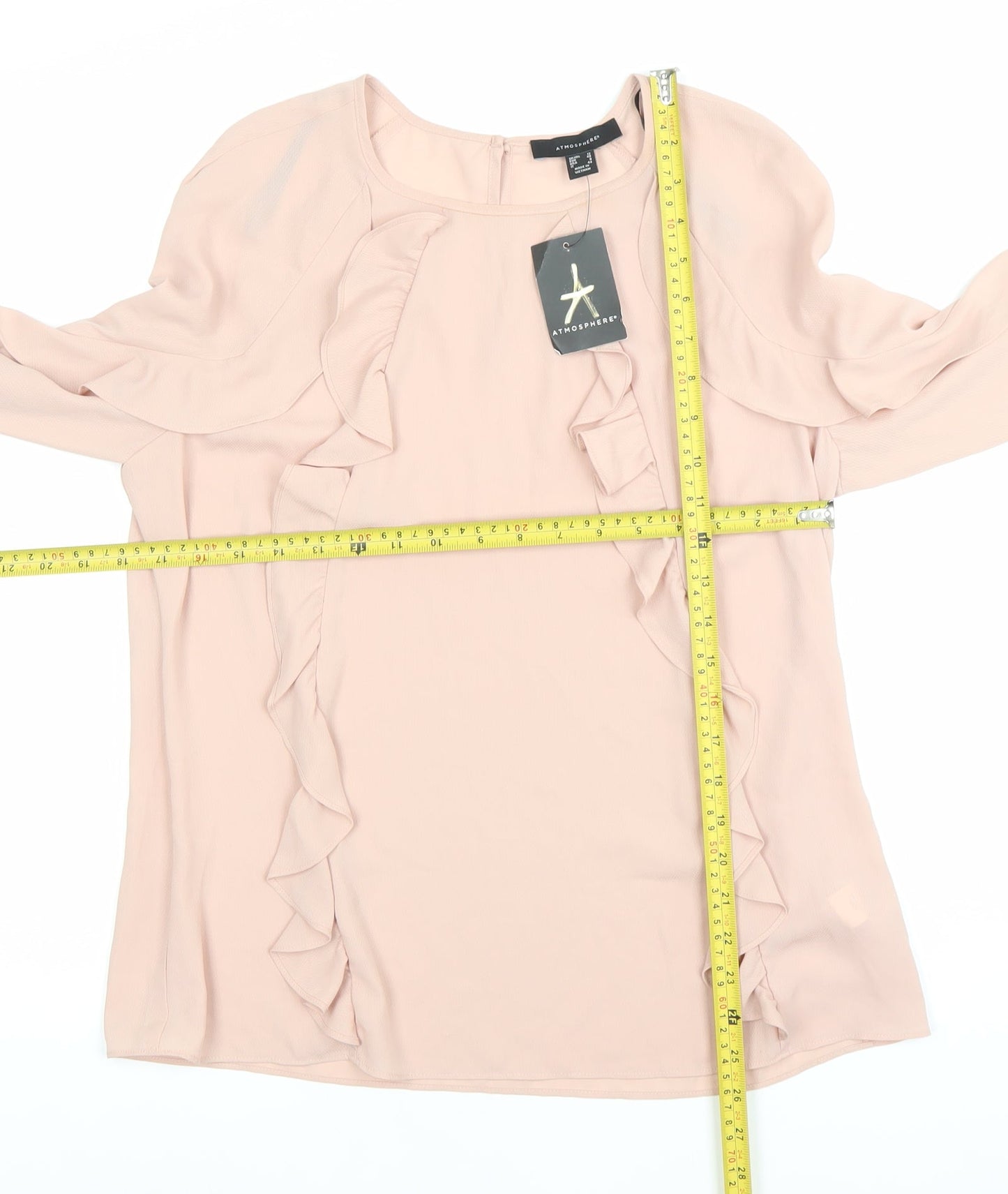 Atmosphere Womens Pink Ruffle Blouse Size 12 Long Sleeve Tunic Top