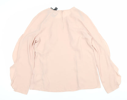 Atmosphere Womens Pink Ruffle Blouse Size 12 Long Sleeve Tunic Top